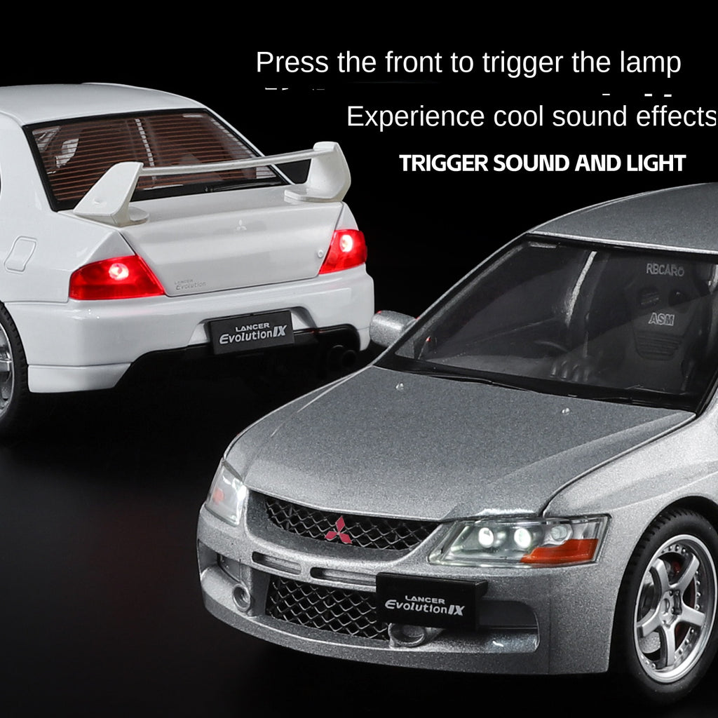 Mitsubishi Lancer Evolution IX, modelo de aleación fundida a presión con licencia a escala 1:24 de Jinglifang: puertas que se abren, sonido e iluminación, función de retroceso, amortiguación y dirección. Colección de autos deportivos JDM.