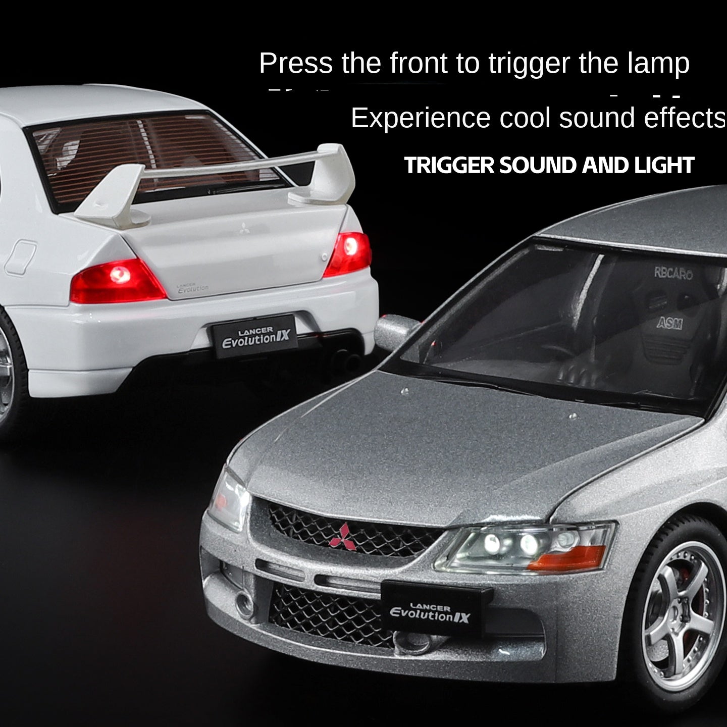Mitsubishi Lancer Evolution IX, modelo de aleación fundida a presión con licencia a escala 1:24 de Jinglifang: puertas que se abren, sonido e iluminación, función de retroceso, amortiguación y dirección. Colección de autos deportivos JDM.