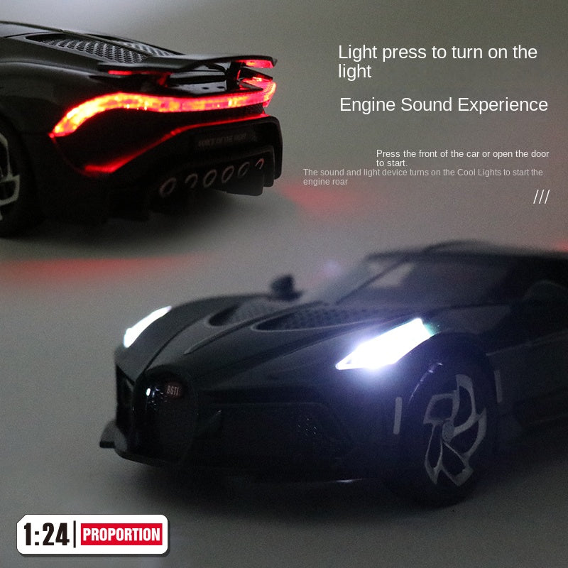 Black Mamba 1:24 Die-Cast Alloy Model - Compatible with Bugatti La Voiture Noire - One-of-One Hypercar with Opening Doors, Sound & Light, Pull-Back Action & Adjustable Rear Wing