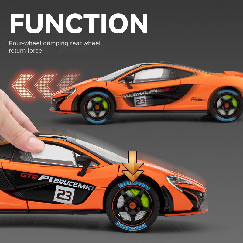 Chezhi 1:24 Track Edition Die-Cast Alloy Model - Compatible with McLaren P1 Hypercar - Feature-Packed with Opening Doors, Realistic Sound & Light, Pull-Back Action, Shock Absorption, Steering, Horn & Adjustable Rear Wing