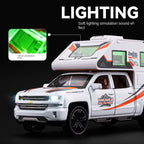 Chezhi 1:32 Scale Die-Cast Alloy Model Toy Compatible with Chevrolet Off-Road Camper - Opening Doors, Sound & Light, Pull-Back Function - Adventure Vehicle Collection