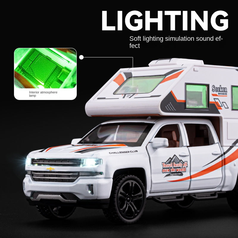 Chezhi 1:32 Scale Die-Cast Alloy Model Toy Compatible with Chevrolet Off-Road Camper - Opening Doors, Sound & Light, Pull-Back Function - Adventure Vehicle Collection