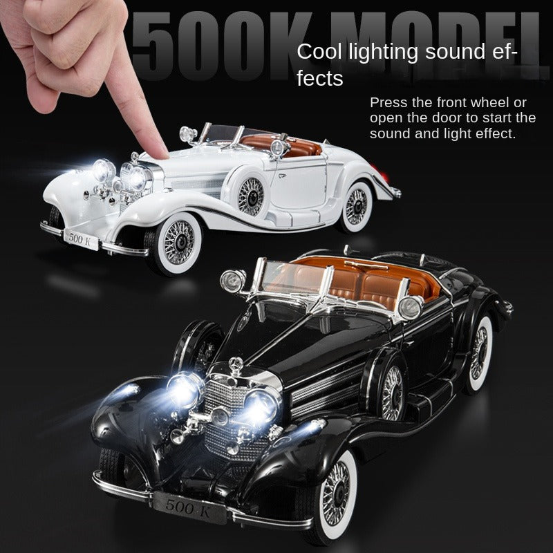 OK 1:18 Die-Cast Alloy Model - Compatible with Mercedes-Benz 500K - Pre-War Classic Roadster with Opening Doors, Sound & Light, Shock Absorption & Interactive Steering Wheel