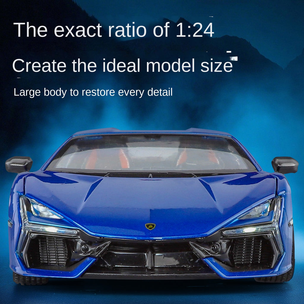 Black Mamba 1:24 Scale Licensed Lamborghini Revuelto Die-Cast Alloy Model Toy - Opening Doors, Sound & Light, Pull-Back Function, Shock Absorption, Steering, Horn & Adjustable Rear Wing - Hybrid Hypercar Collection
