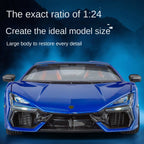 Black Mamba 1:24 Scale Licensed Lamborghini Revuelto Die-Cast Alloy Model Toy - Opening Doors, Sound & Light, Pull-Back Function, Shock Absorption, Steering, Horn & Adjustable Rear Wing - Hybrid Hypercar Collection