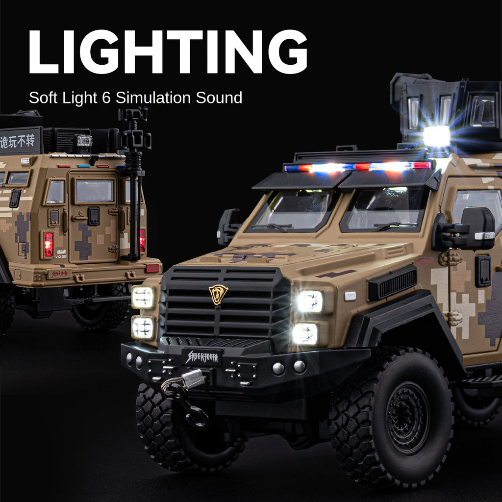 Chezhi 1:24 Scale Licensed Leopard Armored Vehicle Camouflage Edition Die-Cast Alloy Model Toy - Working Searchlight, Folding Steps, Retractable Winch, Opening Doors, Sound & Light, Pull-Back Function, Shock Absorption & Steering