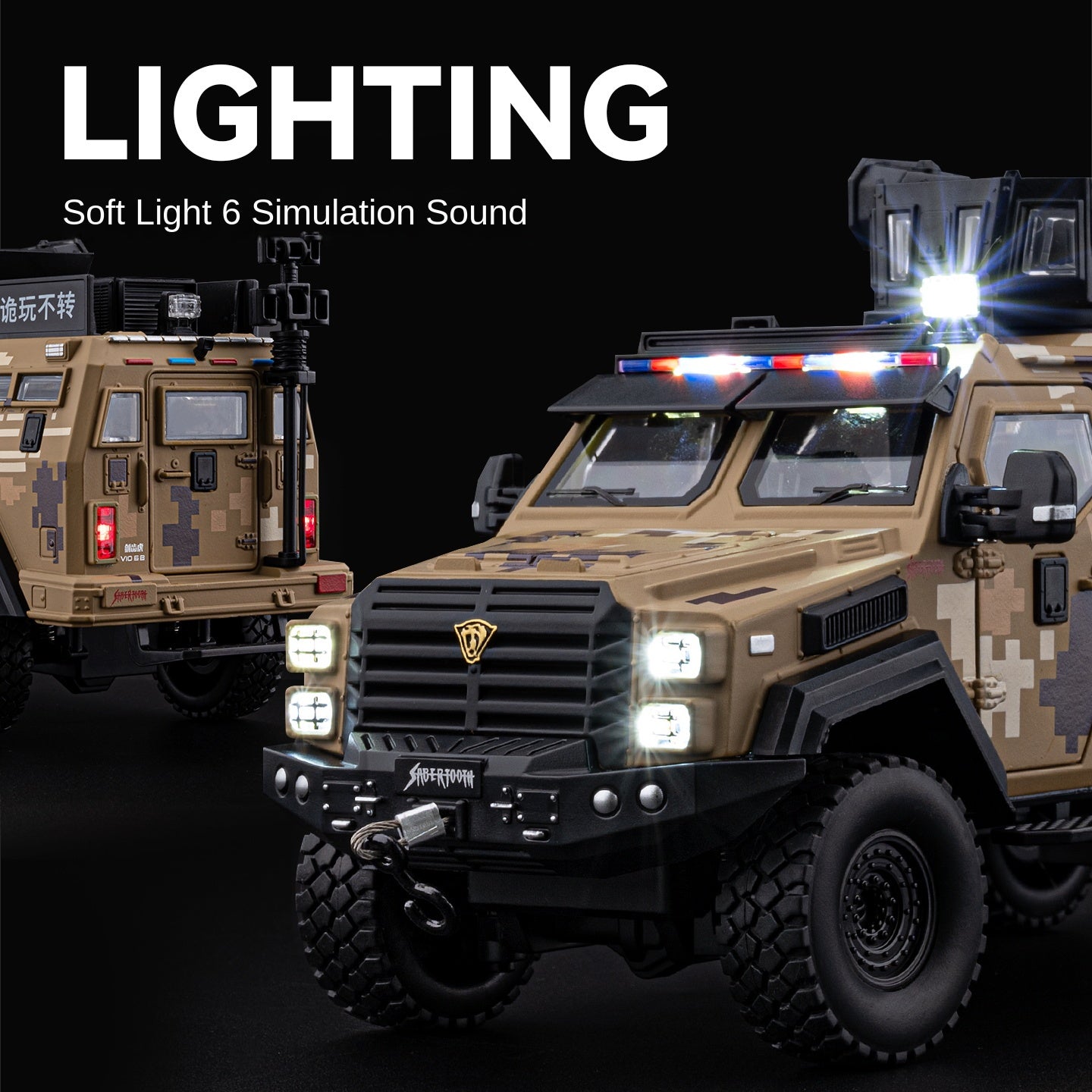 Chezhi 1:24 Scale Licensed Leopard Armored Vehicle Camouflage Edition Die-Cast Alloy Model Toy - Working Searchlight, Folding Steps, Retractable Winch, Opening Doors, Sound & Light, Pull-Back Function, Shock Absorption & Steering