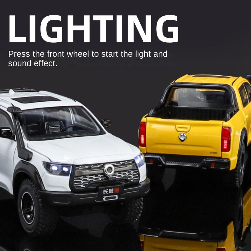 OK 1:24 Scale Die-Cast Alloy Model Toy Compatible with Great Wall Cannon Pickup Truck - Opening Doors, Sound & Light, Pull-Back Function, Shock Absorption, Steering, Horn & Retractable Steps - Off-Road Adventure Collection