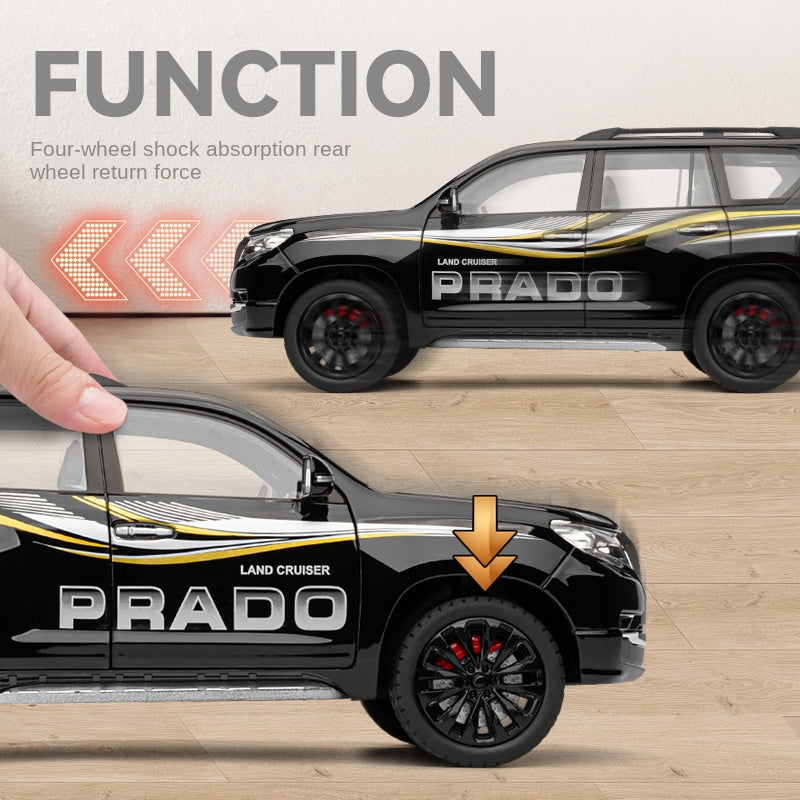 Chezhi 1:18 Licensed Toyota Land Cruiser Prado Die-Cast Alloy Model - Official Off-Road SUV with Opening Doors, Sound & Light, Pull-Back Action, Shock Absorption, Interactive Steering Wheel, Foldable Mirrors & Opening Fuel Cap