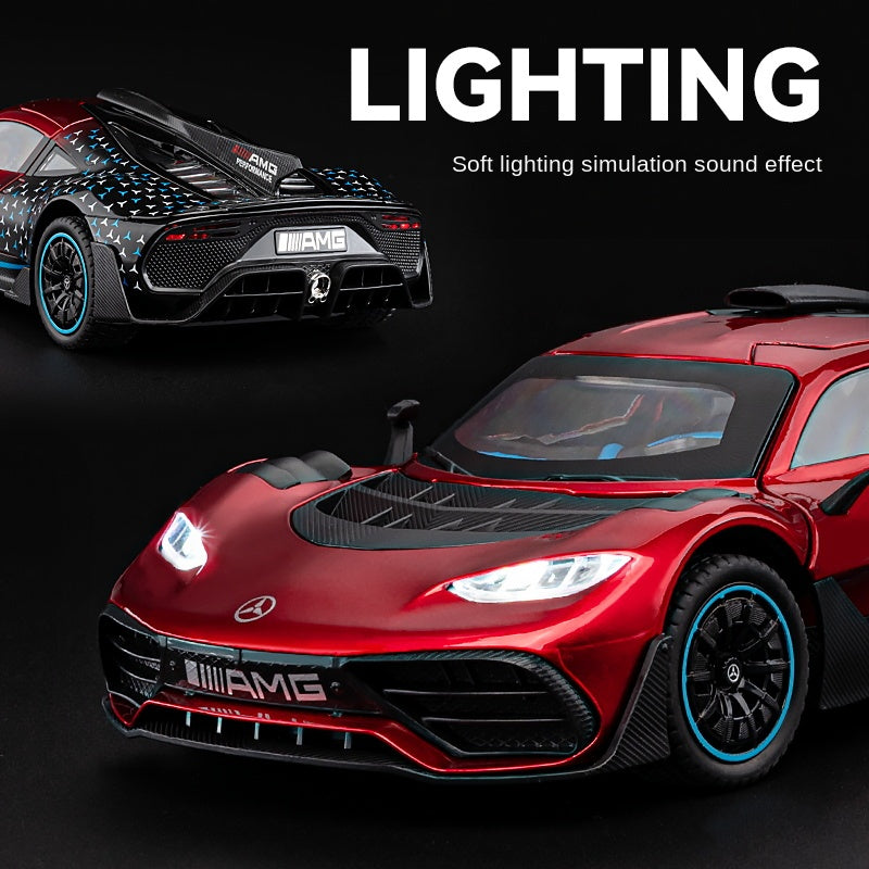 Chezhi 1:24 Die-Cast Alloy Model - Compatible with Mercedes-AMG ONE - F1 Hybrid Hypercar with Opening Doors, Sound & Light, Pull-Back Action, Shock Absorption, Steering & Adjustable Rear Wing