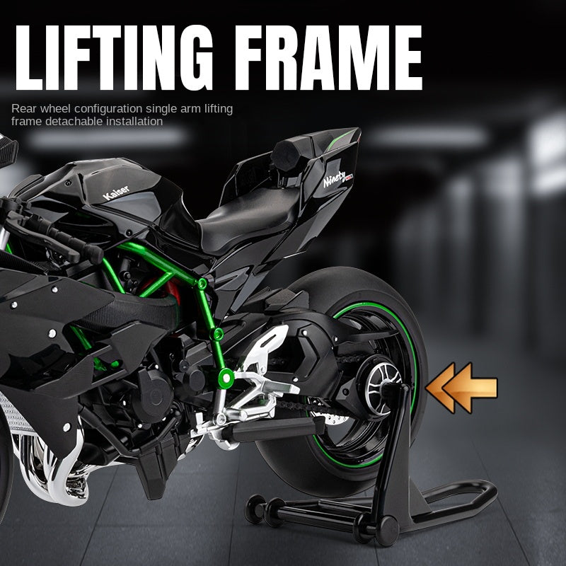 Jiaye 1:9 Die-Cast Alloy Model - Compatible with Kawasaki Ninja H2R - Track-Only Supercharged Hyperbike Replica with Realistic Sound & Light, Front Suspension, Functioning Handlebars & Chain-Driven Rear Wheel