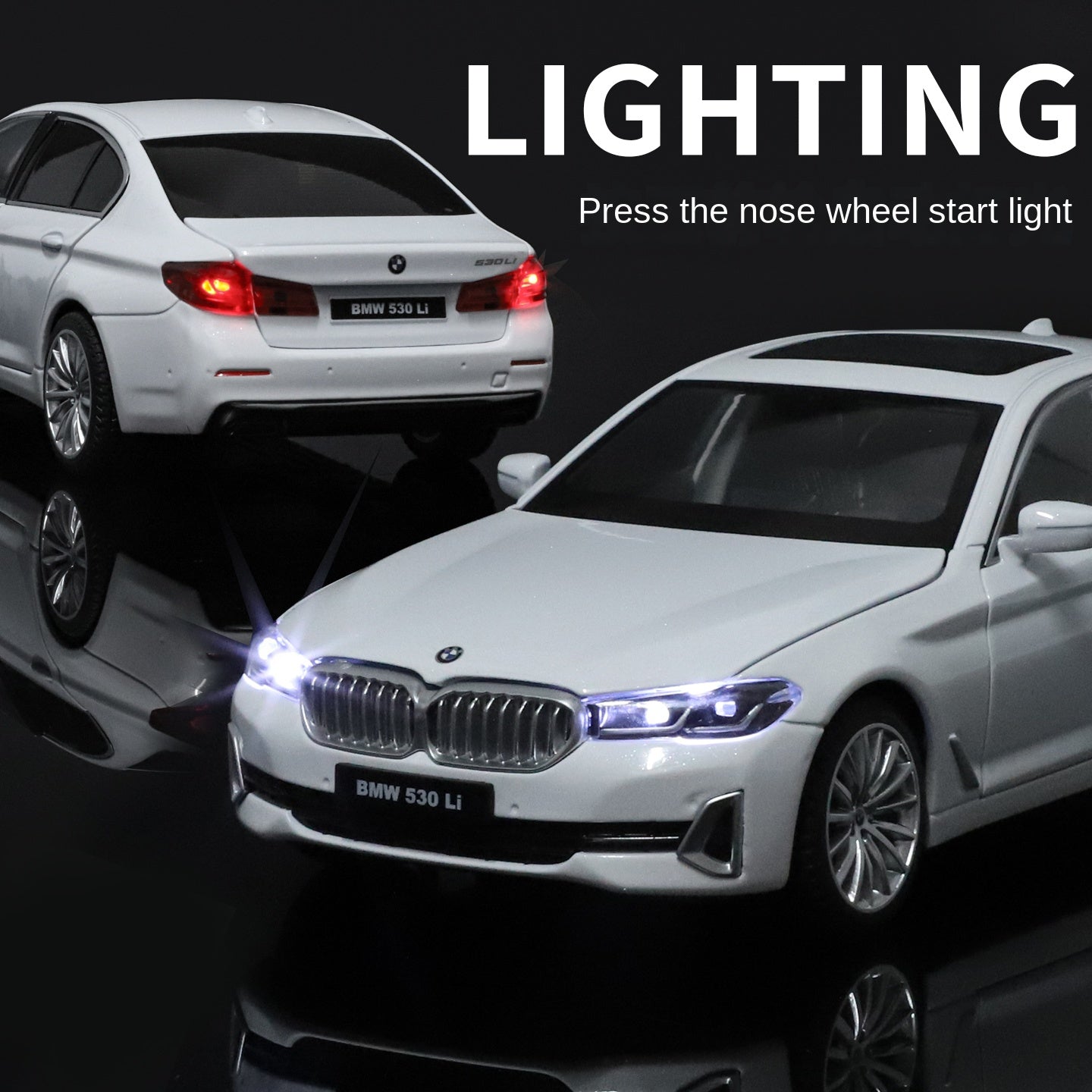 Black Mamba 1:24 Scale Licensed BMW 530Li Die-Cast Alloy Model Toy - Opening Doors, Sound & Light, Pull-Back Function, Shock Absorption, Steering, Horn & Adjustable Seats - Luxury Sedan Collection