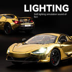 Chezhi 1:24 Scale Chrome Edition Die-Cast Alloy Model Toy Compatible with McLaren 720S - Retractable Roof Panel, Opening Doors, Sound & Light, Pull-Back Function, Shock Absorption, Steering & Horn - Supercar Collection