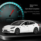 OK 1:24 Scale Die-Cast Alloy Model Toy Compatible with Tesla Model 3 - Opening Doors, Sound & Light, Pull-Back Function, Shock Absorption, Steering & Horn - Electric Sedan Collection