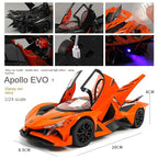 XHD 1:24 Scale Die-Cast Alloy Model Toy Compatible with Apollo Intensa Emozione - Smoke Effect, Opening Doors, Sound & Light, Pull-Back Function & Shock Absorption - Hypercar Collection