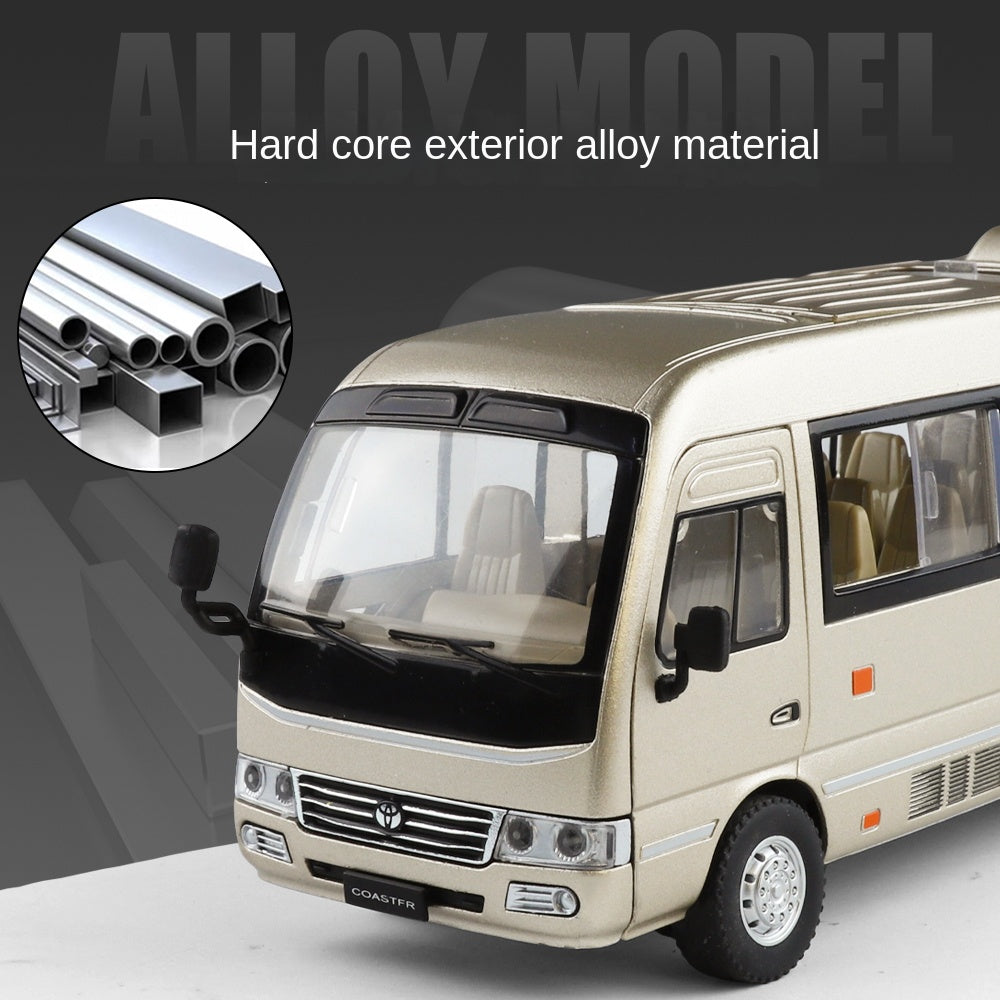 XHD 1:24 Die-Cast Alloy Model - Compatible with Toyota Coaster - Classic Minibus with Opening Doors, Sound & Light, Pull-Back Action, Shock Absorption & Steering