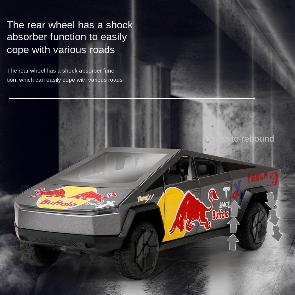 OK 1:32 Scale Die-Cast Alloy Model Toy Compatible with Tesla Cybertruck Red Bull Edition - Opening Doors, Sound & Light, Pull-Back Function & Shock Absorption - Energy Drink Collaboration Collection