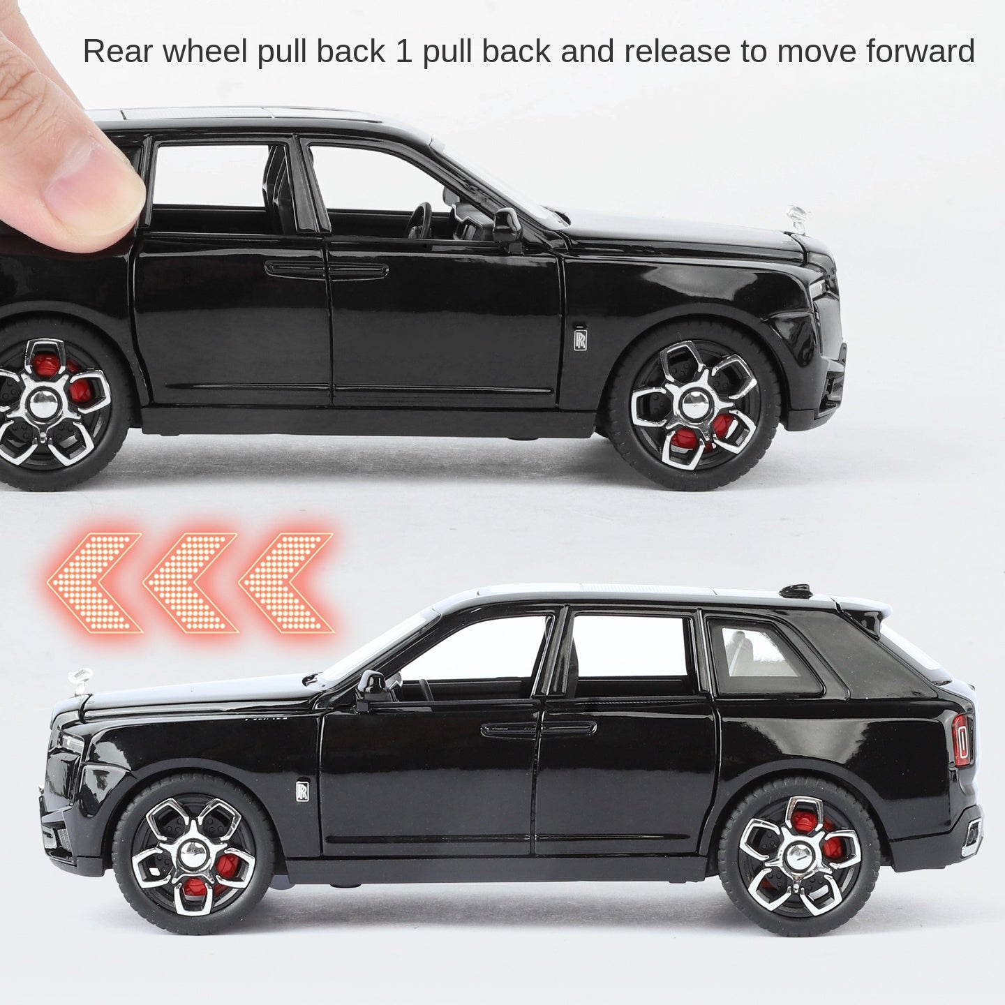 Juguete modelo Jinglifang de aleación fundida a presión a escala 1:32 compatible con Rolls-Royce Cullinan. Puertas que se abren, sonido e iluminación, función de retroceso con paraguas. Colección SUV de lujo.