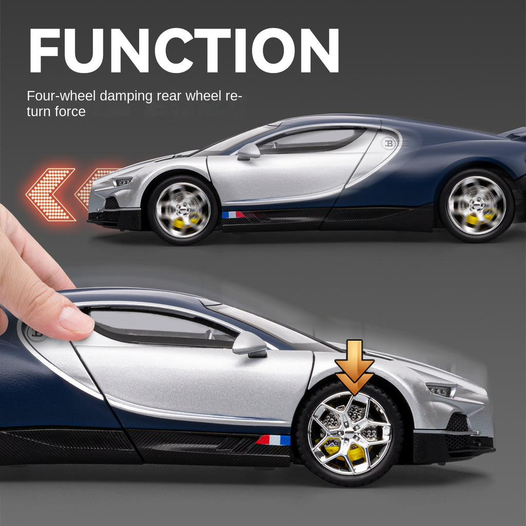 Chezhi 1:24 Scale Die-Cast Alloy Model Toy Compatible with Bugatti Tourbillon - Opening Doors, Sound & Light, Pull-Back Function, Shock Absorption, Steering, Horn, Adjustable Seats & Adjustable Rear Wing - Hypercar Collection