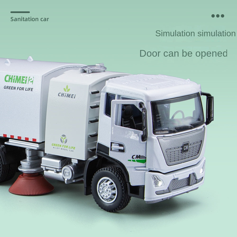 Chimei 1:32 Scale City Sanitation Street Sweeper Die-Cast Alloy Model Toy - Opening Doors, Sound & Light, Pull-Back Function - Municipal Vehicle Collection