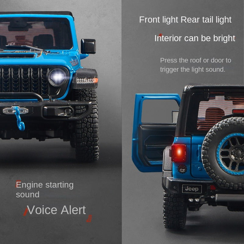 OK 1:18 Scale Die-Cast Alloy Model Toy Compatible with Jeep Wrangler Rubicon - Opening Doors, Sound & Light, Shock Absorption, Steering, Horn, Adjustable Seats & Foldable Mirrors - Off-Road Vehicle Collection