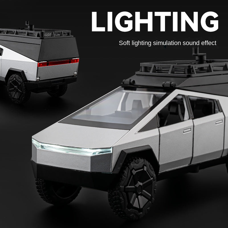 Chezhi 1:32 Die-Cast Alloy Model - Compatible with  Tesla Cybertruck Camping RV with Mini Motorcycle, Opening Doors, Sound & Light, Pull-Back Action & Shock Absorption