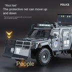 OK 1:24 Die-Cast Alloy Riot Control & Dispersion Vehicle “Spinosaurus” Model - with Deployable Protective Mesh, Opening Doors, Sound & Light, Pull-Back Action, Shock Absorption & Interactive Steering Wheel
