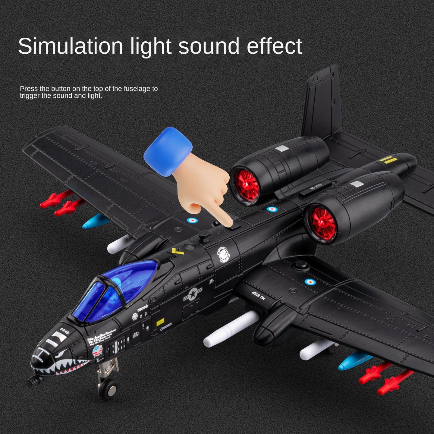 Modelo de avión de juguete Chezhi A-10 Thunderbolt II de aleación fundida a presión con soporte de exhibición - Misiles eyectables, sonido y luz - Colección de aviones militares