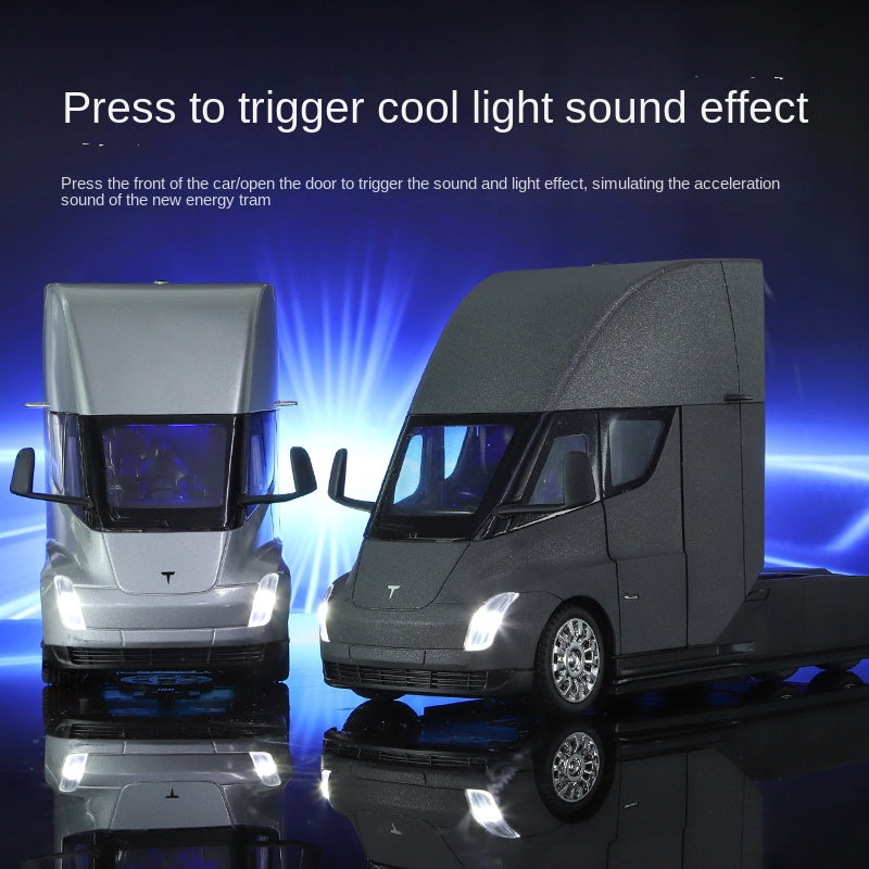 XHD 1:24 Scale Die-Cast Alloy Model Toy Compatible with Tesla Semi Truck - with Mini Charging Station, Opening Doors, Sound & Light, Pull-Back Function, Shock Absorption & Steering - Electric Truck Collection