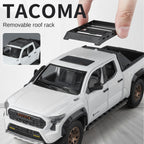 ZGTX 1:24 Scale Licensed Toyota Tacoma Die-Cast Alloy Pickup Truck Model Toy - Opening Doors, Sound & Light, Pull-Back Function, Shock Absorption, Steering, Horn & Removable Roof Rack - Off-Road Truck Collection