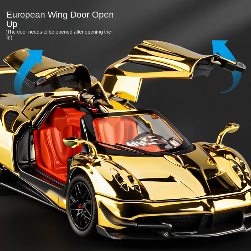 Maqueta de juguete de aleación fundida a presión XHD a escala 1:24, edición cromada, compatible con Pagani Huayra BC: puertas que se abren, sonido e iluminación, función de retroceso, amortiguación, dirección y bocina - Colección Hypercar