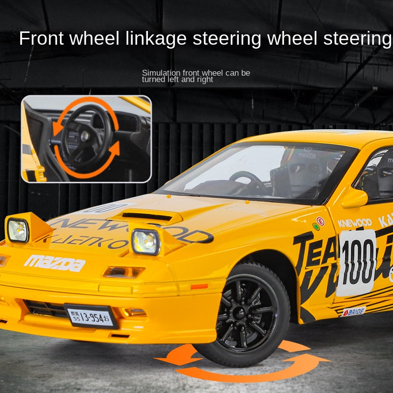 Jin Lifang 1:24 Die-Cast Alloy Model - Compatible with Mazda RX-7 FC - JDM Icon with Pop-Up Headlights, Opening Doors, Sound & Light, Pull-Back Action, Shock Absorption & Interactive Steering