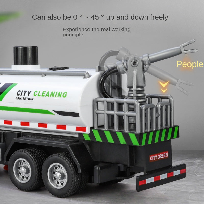 XHD 1:35 Scale City Water Sprinkler Die-Cast Engineering Vehicle Model Toy - Press-to-Spray Water Function, Rotating & Lifting Water Gun, Opening Doors, Sound & Light, Pull-Back Function - Municipal Vehicle Collection