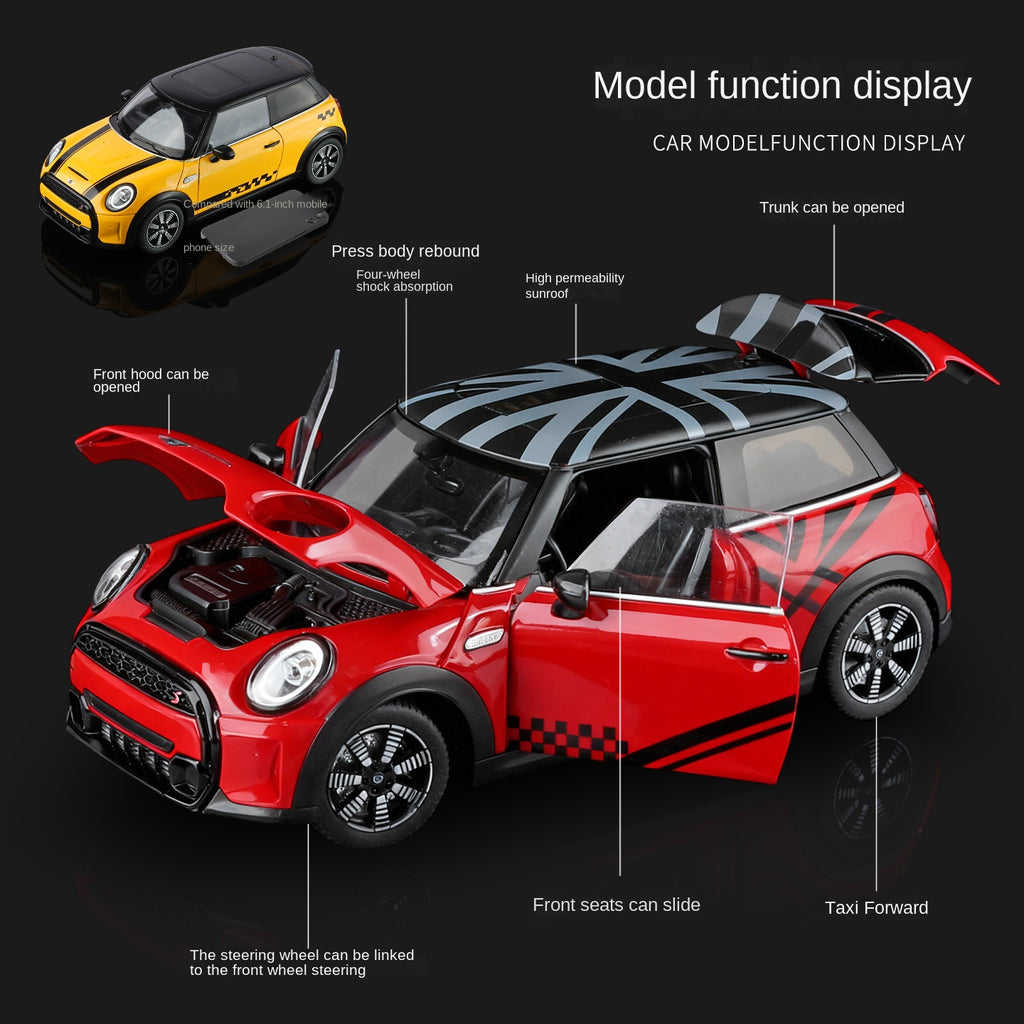 Black Mamba 1:18 Scale Licensed BMW MINI COOPER Die-Cast Alloy Static Model Toy - Opening Doors, Shock Absorption, Steering & Adjustable Seats - Classic Compact Car Collection