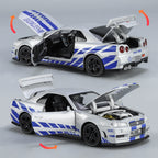 Chimei 1:32 Scale Die-Cast Alloy Model Toy Compatible with Nissan Skyline GT-R R34 - Opening Doors, Sound & Light, Pull-Back Function & Shock Absorption - JDM Sports Car Collection