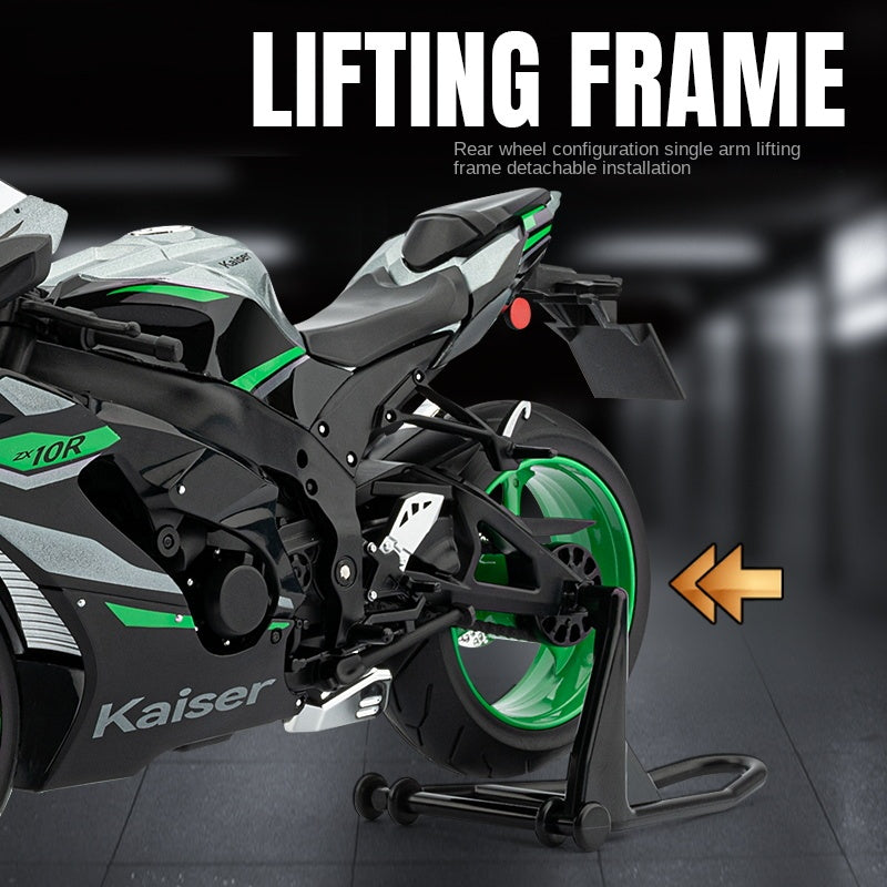 Jiaye 1:9 Die-Cast Alloy Model - Compatible with Kawasaki Ninja ZX-10R - Ultimate Superbike Replica with Realistic Sound & Light, Functional Steering & Front Suspension