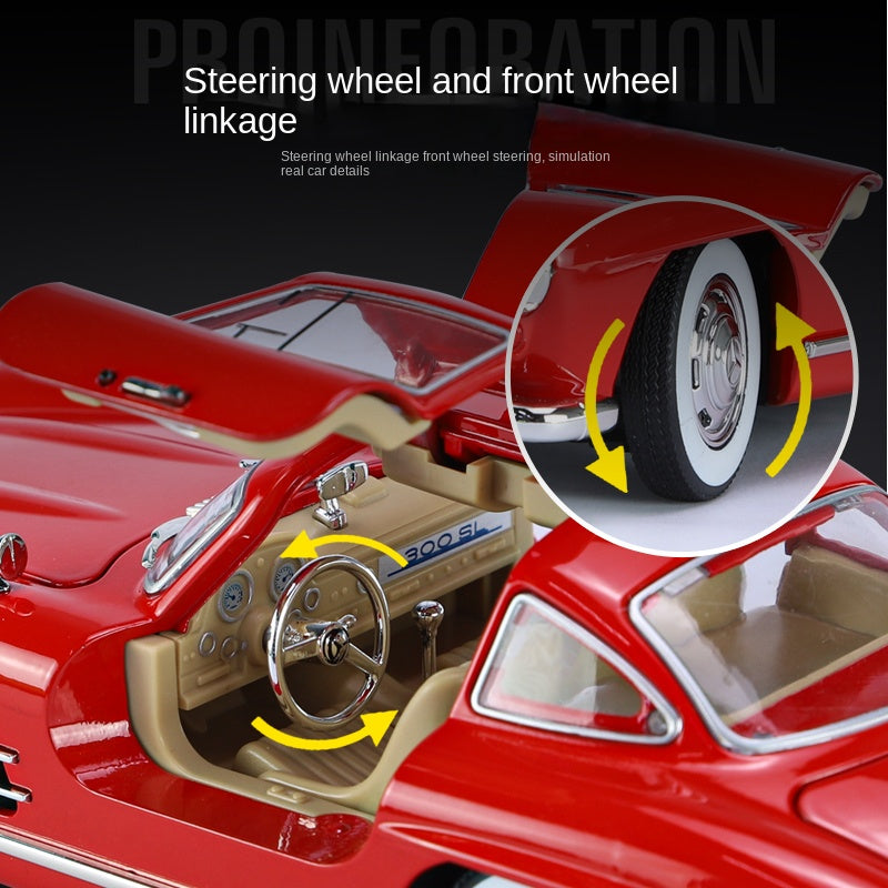 Jinglifang 1:24 Scale Die-Cast Alloy Model Toy Compatible with Mercedes-Benz 300SL - Opening Doors, Sound & Light, Pull-Back Function, Shock Absorption & Steering - Classic Sports Car Collection