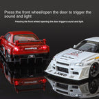 Jinglifang 1:24 Scale Tuned Edition Die-Cast Alloy Model Toy Compatible with Nissan Skyline GT-R - Opening Doors, Sound & Light, Shock Absorption & Steering - JDM Sports Car Collection