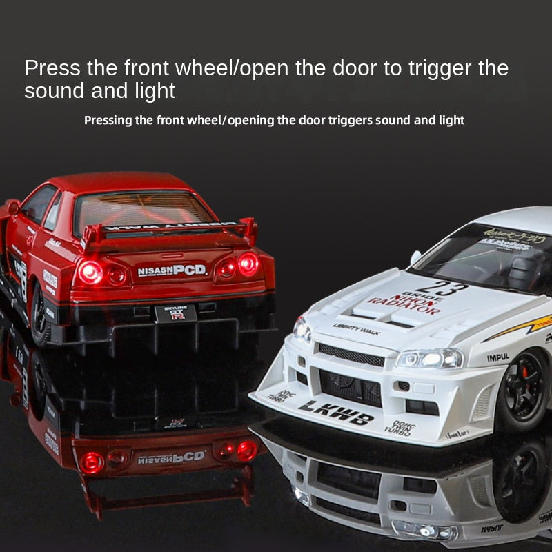 Jinglifang 1:24 Scale Tuned Edition Die-Cast Alloy Model Toy Compatible with Nissan Skyline GT-R - Opening Doors, Sound & Light, Shock Absorption & Steering - JDM Sports Car Collection