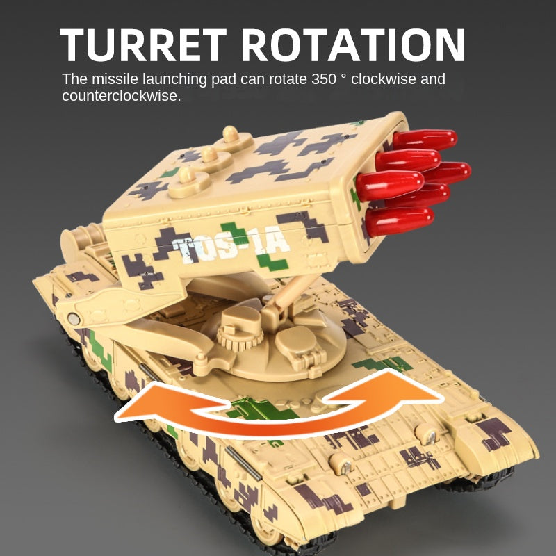 XHD 1:35 Scale TOS-1 Heavy Rocket Launcher Tank Die-Cast Alloy Battle Vehicle Model Toy - Smoke Effect, Ejectable Missiles, Sound & Light, Pull-Back Function - Military Vehicle Collection