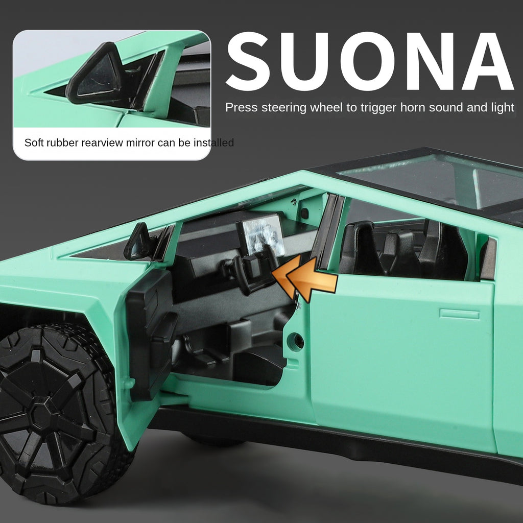 Modelo de juguete de aleación Tesla Cybertruck Camper a escala 1:24 XHD con minimoto, estación de carga y accesorios - Colección de vehículos eléctricos de aventura