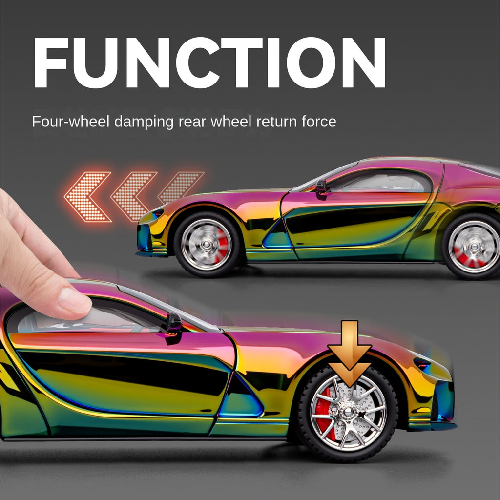 Chezhi 1:24 Scale Chrome Edition Die-Cast Alloy Model Toy Compatible with Bugatti Atlantic - with Mini Luggage Set, Opening Doors, Sound & Light, Pull-Back Function, Shock Absorption, Steering & Horn - Classic Car Collection