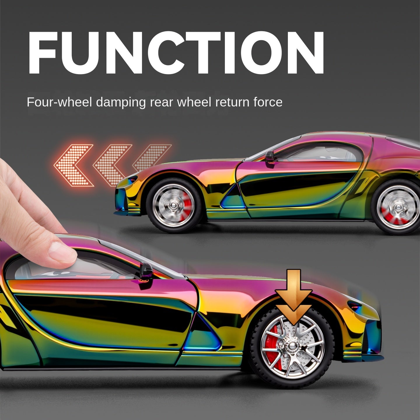 Chezhi 1:24 Scale Chrome Edition Die-Cast Alloy Model Toy Compatible with Bugatti Atlantic - with Mini Luggage Set, Opening Doors, Sound & Light, Pull-Back Function, Shock Absorption, Steering & Horn - Classic Car Collection