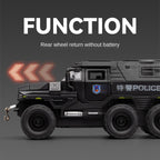 Chezhi 1:32 Scale Die-Cast Alloy Model Toy Compatible with 6x6 Conqueror Police Vehicle - Police Lights & Siren, Opening Doors, Sound & Light, Pull-Back Function, Openable Sunroof & Removable Rear Cover - Law Enforcement Vehicle Collection
