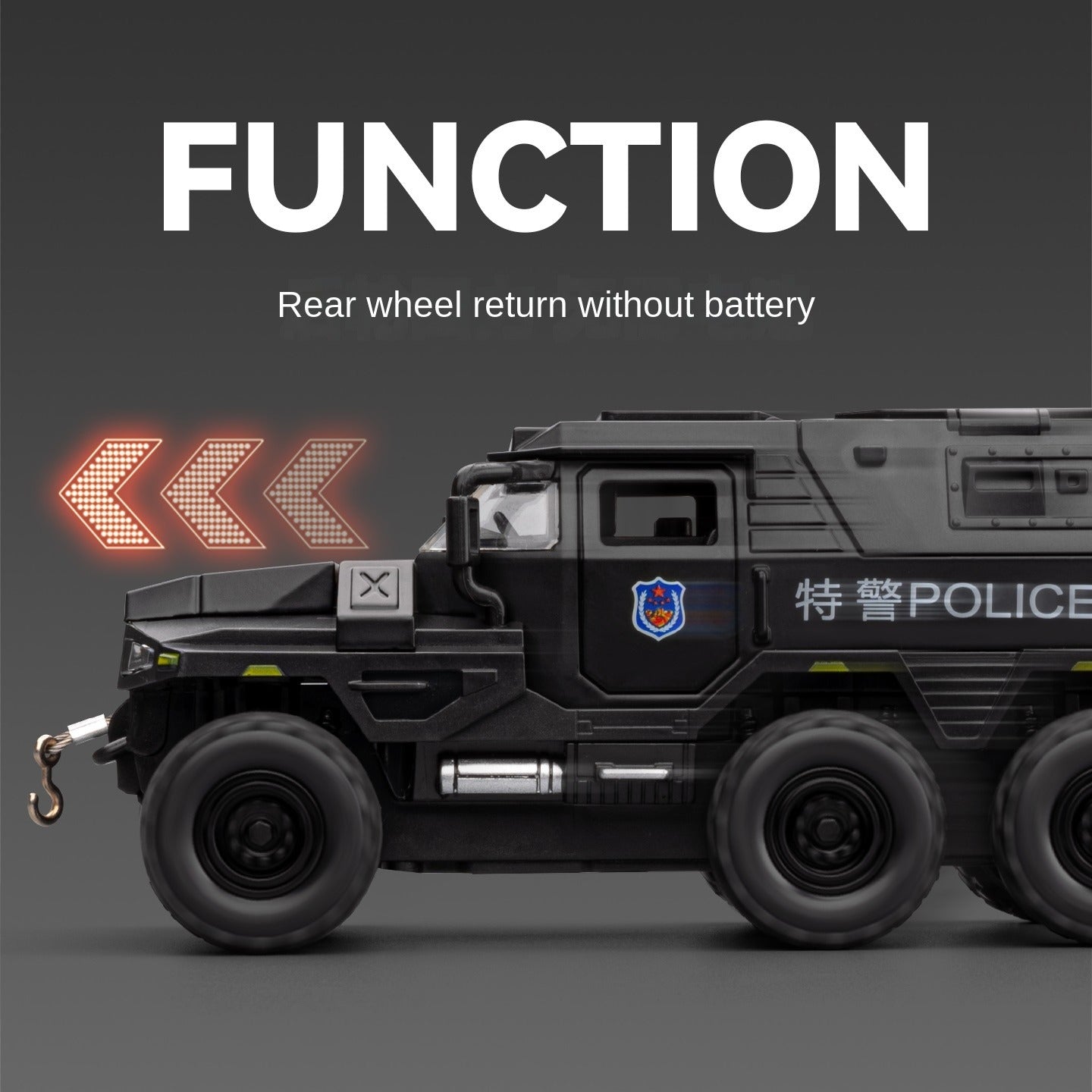 Chezhi 1:32 Scale Die-Cast Alloy Model Toy Compatible with 6x6 Conqueror Police Vehicle - Police Lights & Siren, Opening Doors, Sound & Light, Pull-Back Function, Openable Sunroof & Removable Rear Cover - Law Enforcement Vehicle Collection
