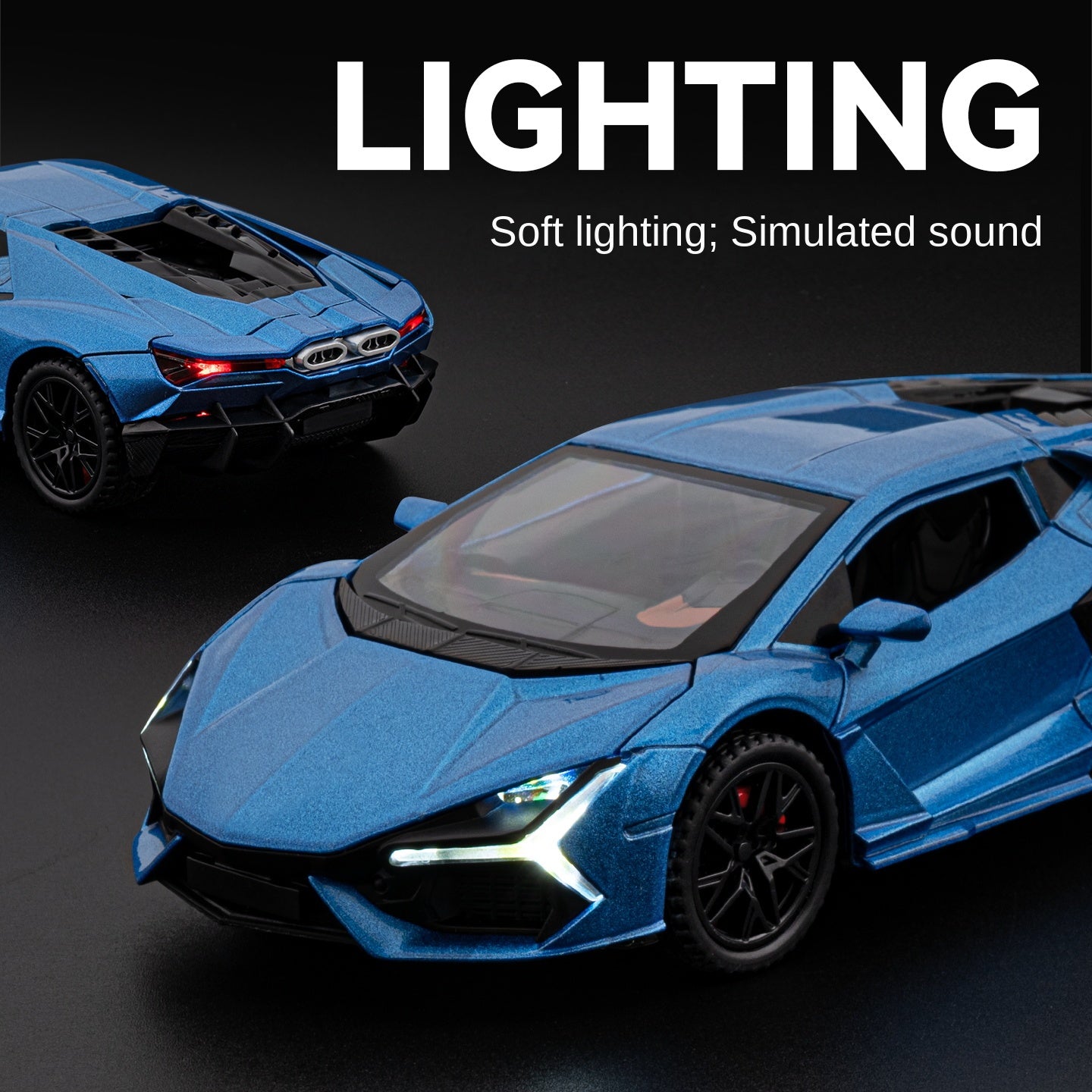 Modelo de juguete de aleación fundida a presión Chezhi a escala 1:32 compatible con Lamborghini Revuelto: puertas que se abren, sonido e iluminación, función de retroceso y alerón trasero ajustable - Colección de hipercoches híbridos