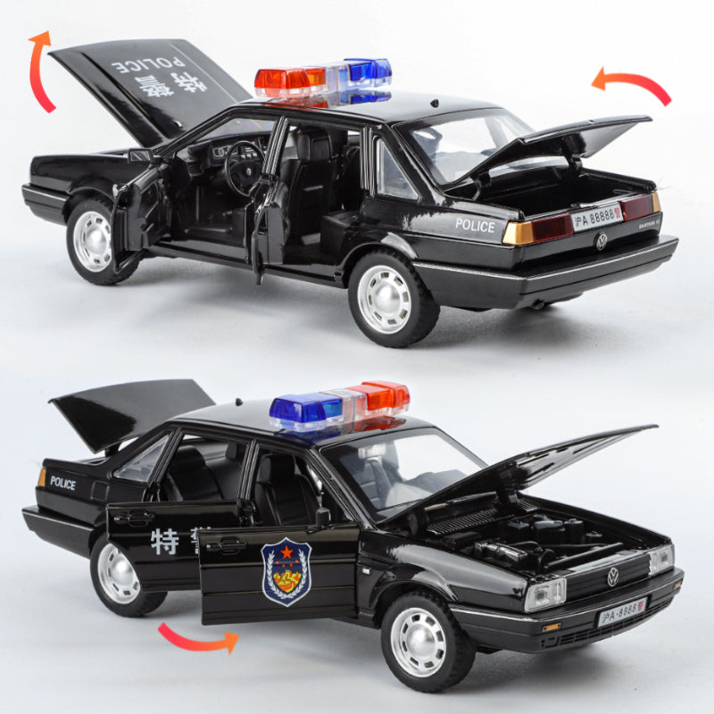 XHD 1:24 Scale Die-Cast Alloy Model Toy Compatible with Santana - Police / Driving School / Taxi Designs, Opening Doors, Sound & Light, Pull-Back Function, Shock Absorption & Steering - Multi-Role Vehicle Collection