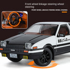 OK 1:18 Die-Cast Alloy Model - Compatible with Toyota Sprinter Trueno AE86 - Initial D Icon with Tofu Model, Pop-Up Headlights, Opening Doors, Sound & Light, Shock Absorption, Interactive Steering Wheel, Adjustable Seats & Foldable Mirrors