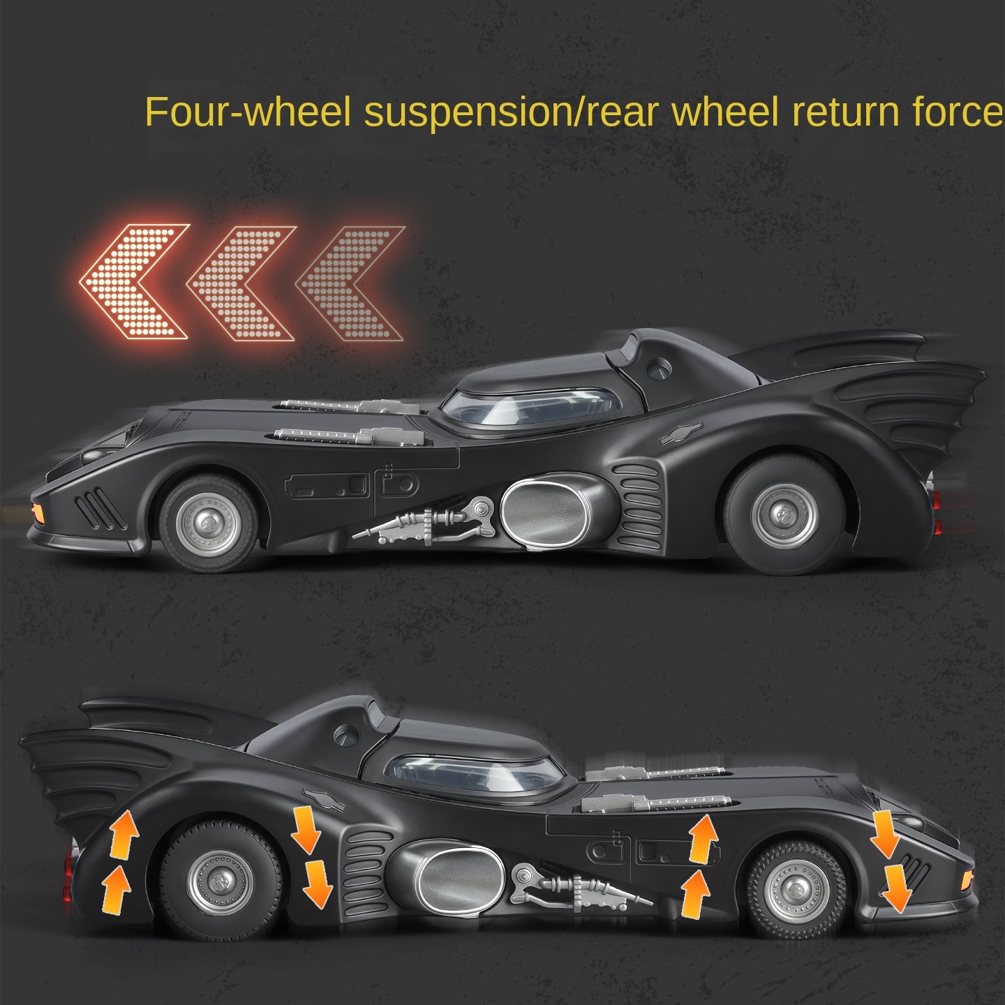 Batimóvil Qiyi de 1989, modelo de aleación fundida a presión, escala 1:32, con licencia. Incluye capota abatible, sonido e iluminación, función de retroceso y amortiguación. Colección de vehículos de la película.