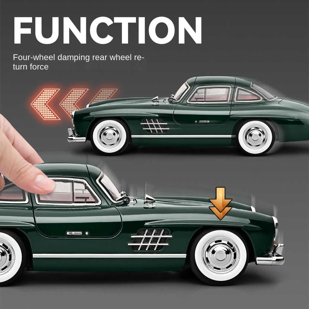 Chezhi 1:18 Scale Die-Cast Alloy Model Toy Compatible with Mercedes-Benz 300SL - Opening Doors, Sound & Light, Pull-Back Function, Shock Absorption, Steering & Horn - Classic Sports Car Collection